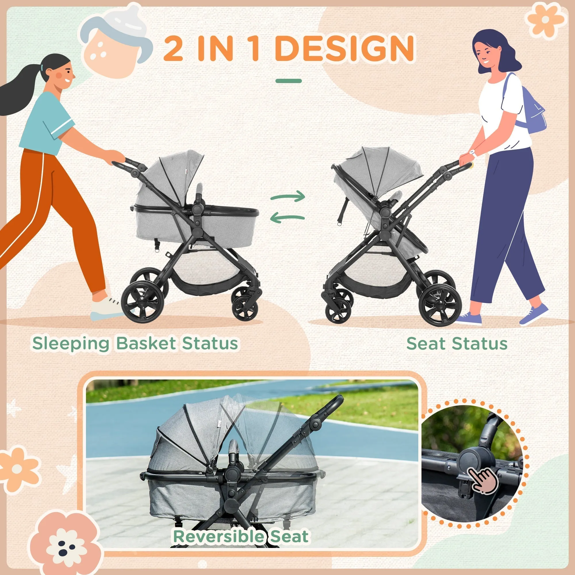 2 in 1 Lightweight Pushchair w/ Reversible Seat