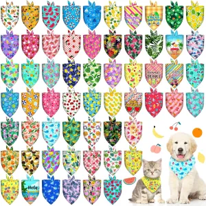 60Pcs Spring Summer Dog Bandanas Bulk Hawaiian Dog Scarves Hawaii Fruit Triangle Puppy Bandanas Washable Adjustable Pet Bandana for Small Medium Large Dog Puppy Pet Grooming Accessories