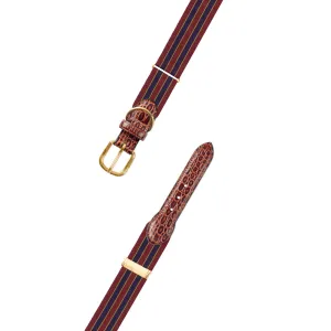 Adjustable Brick, Navy & Gold Grosgrain Dog Collar with Embossed Calf Tabs