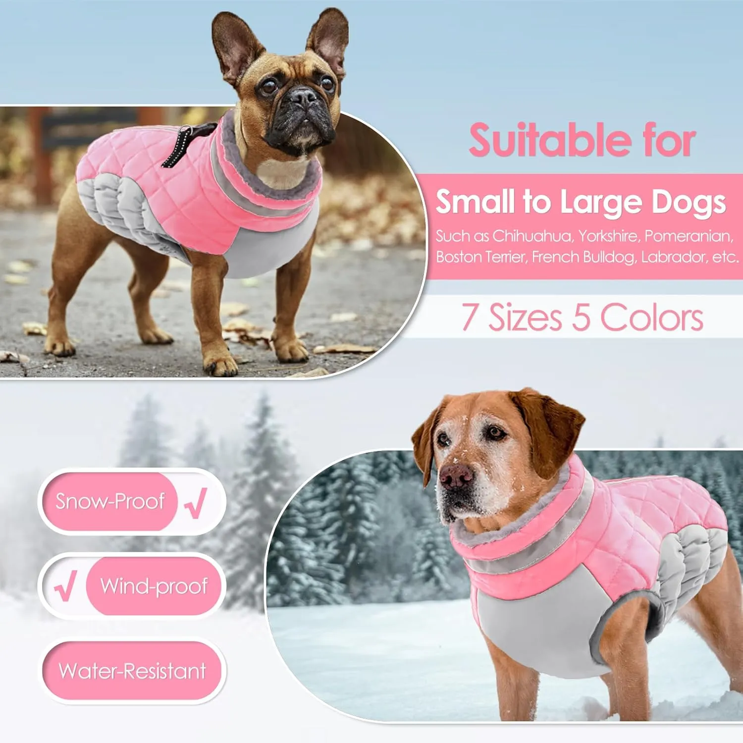 AOFITEE Dog Coat, Warm Dog Jackets for Small Dogs, Dogs Winter Coat with Harness Built in, Reflective Pet Winter Jacket, Waterproof Windproof Puppy Puffer Jacket Fleece Vest, Pink XS