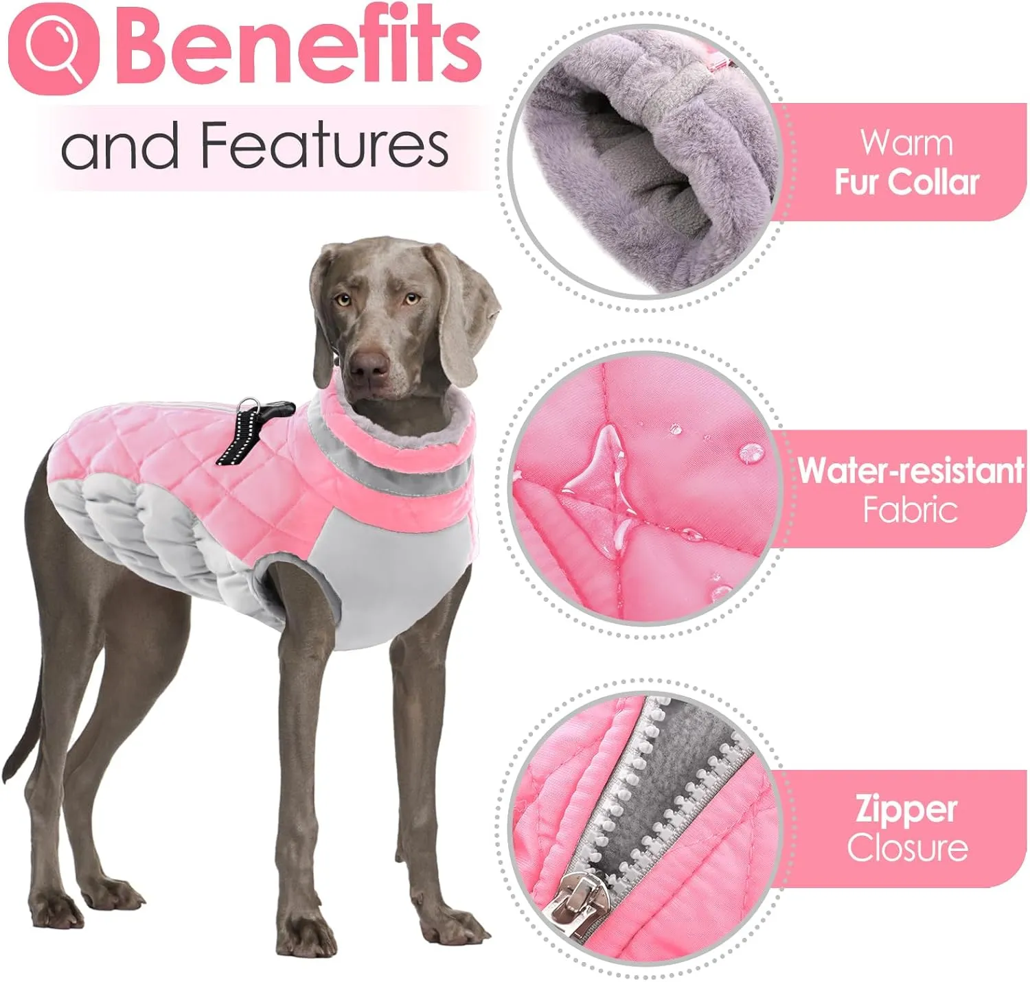 AOFITEE Dog Coat, Warm Dog Jackets for Small Dogs, Dogs Winter Coat with Harness Built in, Reflective Pet Winter Jacket, Waterproof Windproof Puppy Puffer Jacket Fleece Vest, Pink XS