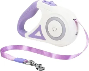 Best Dog Supplies Luminous Retractable Dog Leash with Front Safety Led Light - 360Tangle-Free Training Leash for Ultimum Freedom with Anti Slip Handle Dogs & Cats - Purple