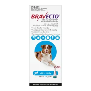 Bravecto Flea & Tick Treatment for Dogs 20-40kg Blue Spot On 1 Pack