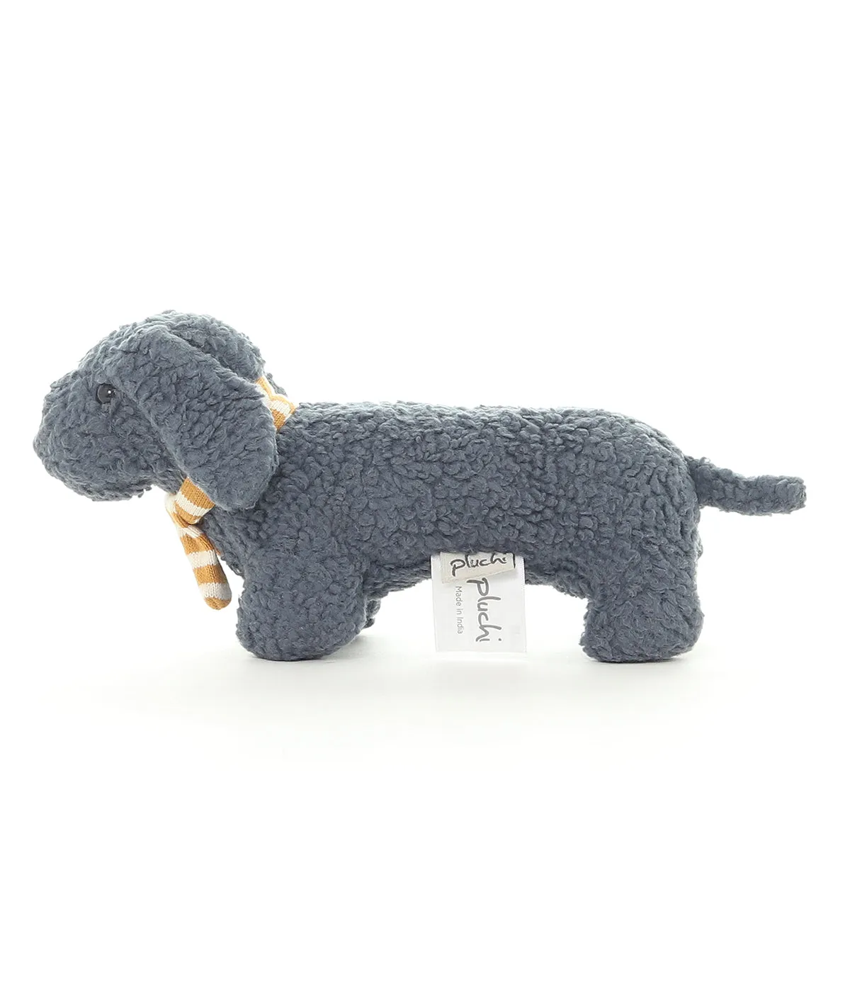 Bruno Dog Cotton Knitted Stuffed Rattle Soft Toy with Crackle Sound on Ears (Queen Blue)