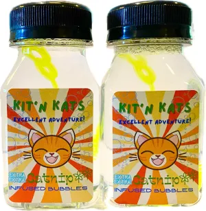 Catnip Bubbles for Cats - Kit'n Kat's Excellent Adventure - Extra Catnip - 100% Non Toxic, Tear Free, Made in USA with Pure Catnip Oil Added - Two 4 oz Bottles