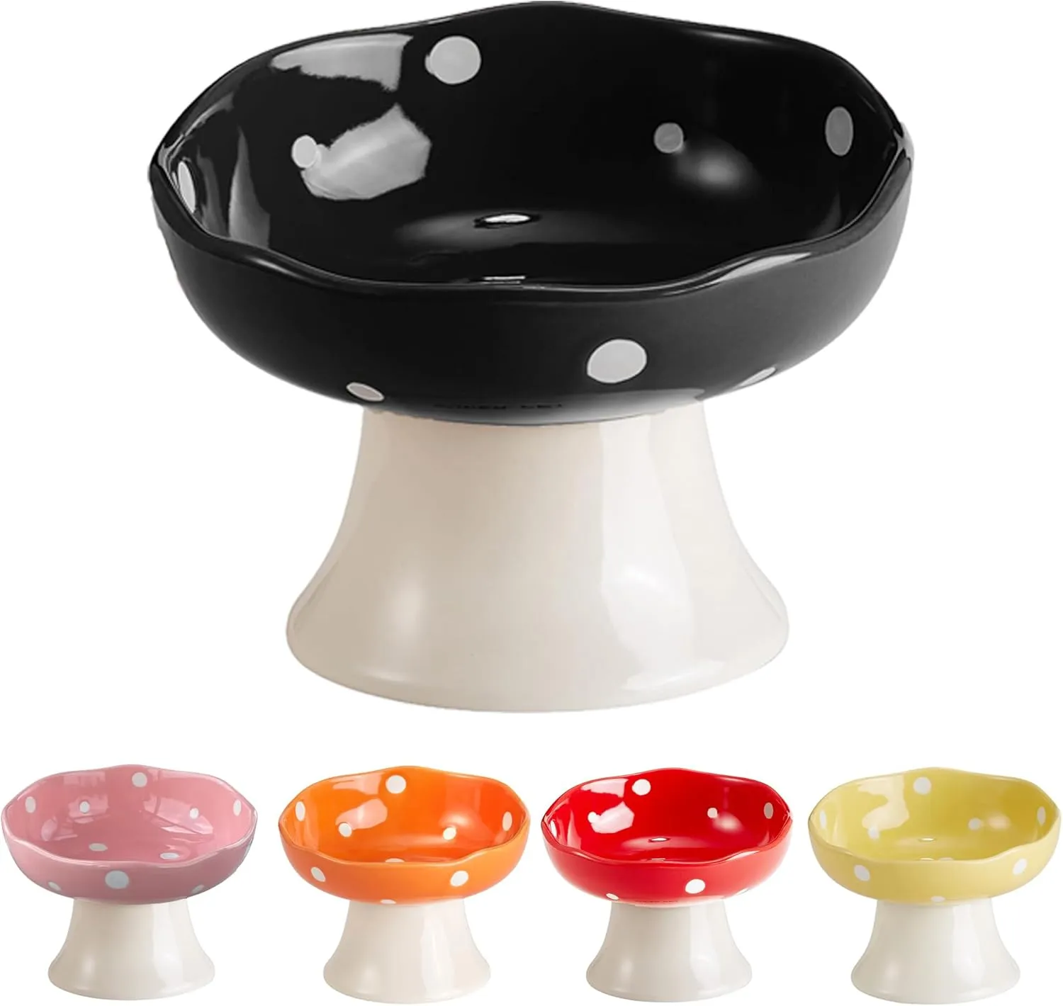 Ceramic Elevated Cat Bowls, Tilted Raised Pet Dish Anti Vomit Kitten Bowl for Indoor Cats, Whisker Friendly Pet Food and Water Bowl for Kitten, Cat, Puppies, Dishwasher Safe (Black)