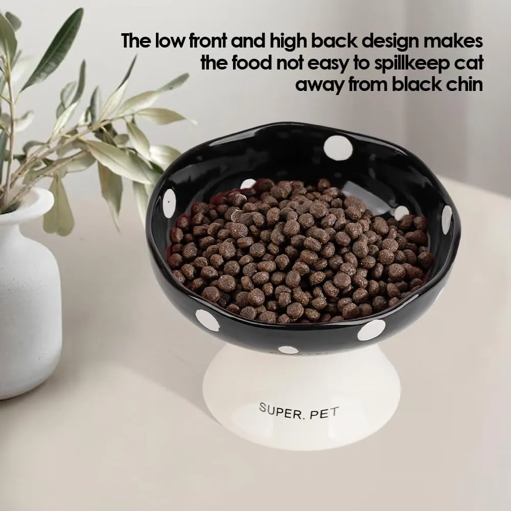 Ceramic Elevated Cat Bowls, Tilted Raised Pet Dish Anti Vomit Kitten Bowl for Indoor Cats, Whisker Friendly Pet Food and Water Bowl for Kitten, Cat, Puppies, Dishwasher Safe (Black)
