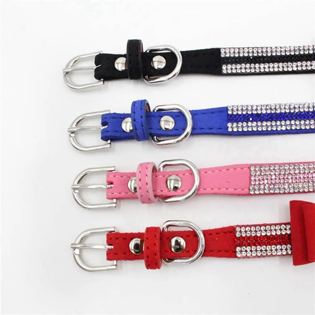 Diamond Dog Collar, Puppy Collar Girls, Bling Rhinestone Jewel Glitter Sparkly Bedazzled Cat Collars with Bow Adjustable for XXS,XS,Small Medium Large Breed Pets Female Dogs, Pink xx Small