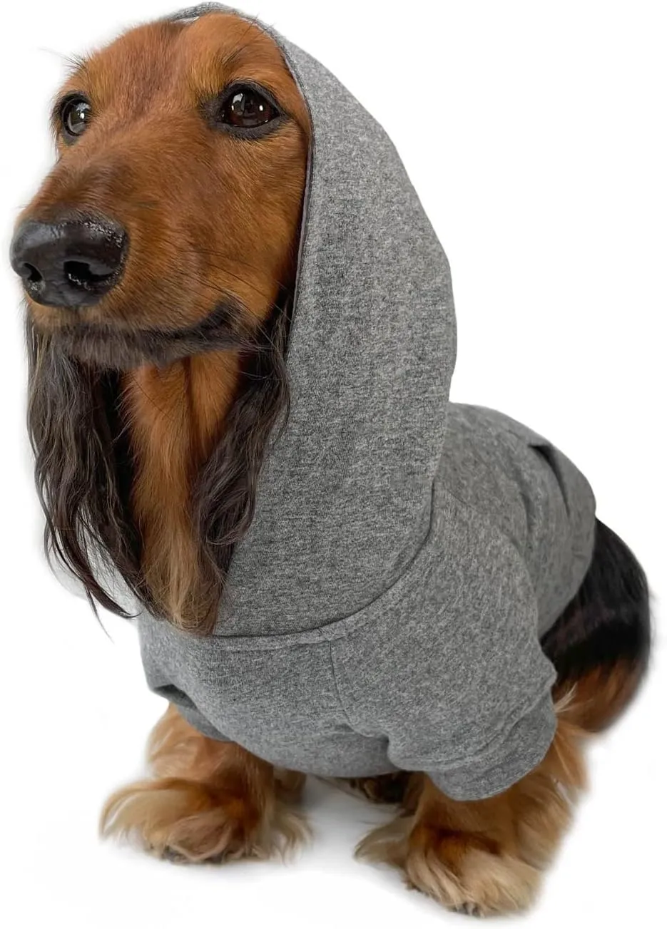 DJANGO Fully Lined Hoodie for Dog - Soft, Stretchy, and Cozy Sweatshirts for Dogs - Heather Grey Winter Dog Sweaters for Dachshunds and Small Dogs - Warm Dog Hoodie Medium with Elastic Waistband