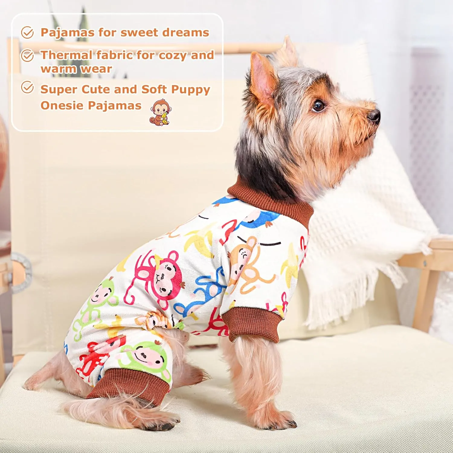 Dog Pajamas for Small Dogs Girl Boy Soft Cute Pet Pjs Fall Winter Warm Puppy Onesie Pet Clothes Stretchable Jumpsuits Puppy Sweaters Outfits for Chihuahua Yorkie Cat (Monkey, M)