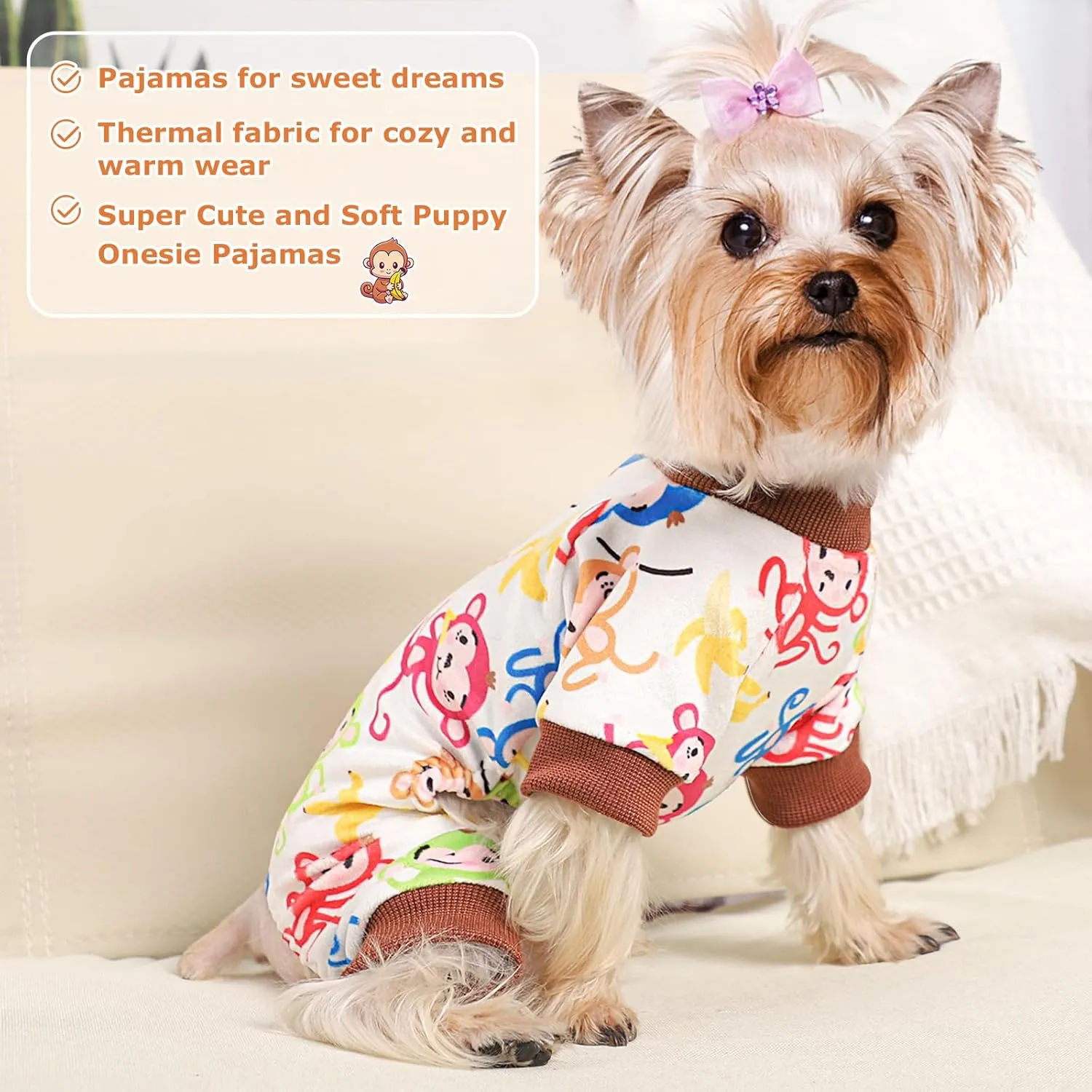 Dog Pajamas for Small Dogs Girl Boy Soft Cute Pet Pjs Fall Winter Warm Puppy Onesie Pet Clothes Stretchable Jumpsuits Puppy Sweaters Outfits for Chihuahua Yorkie Cat (Monkey, M)