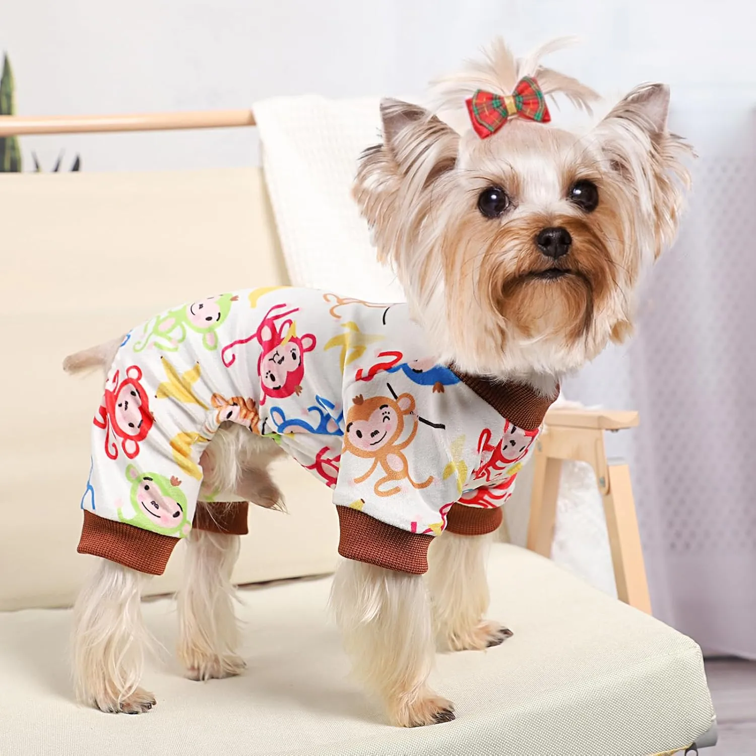 Dog Pajamas for Small Dogs Girl Boy Soft Cute Pet Pjs Fall Winter Warm Puppy Onesie Pet Clothes Stretchable Jumpsuits Puppy Sweaters Outfits for Chihuahua Yorkie Cat (Monkey, M)