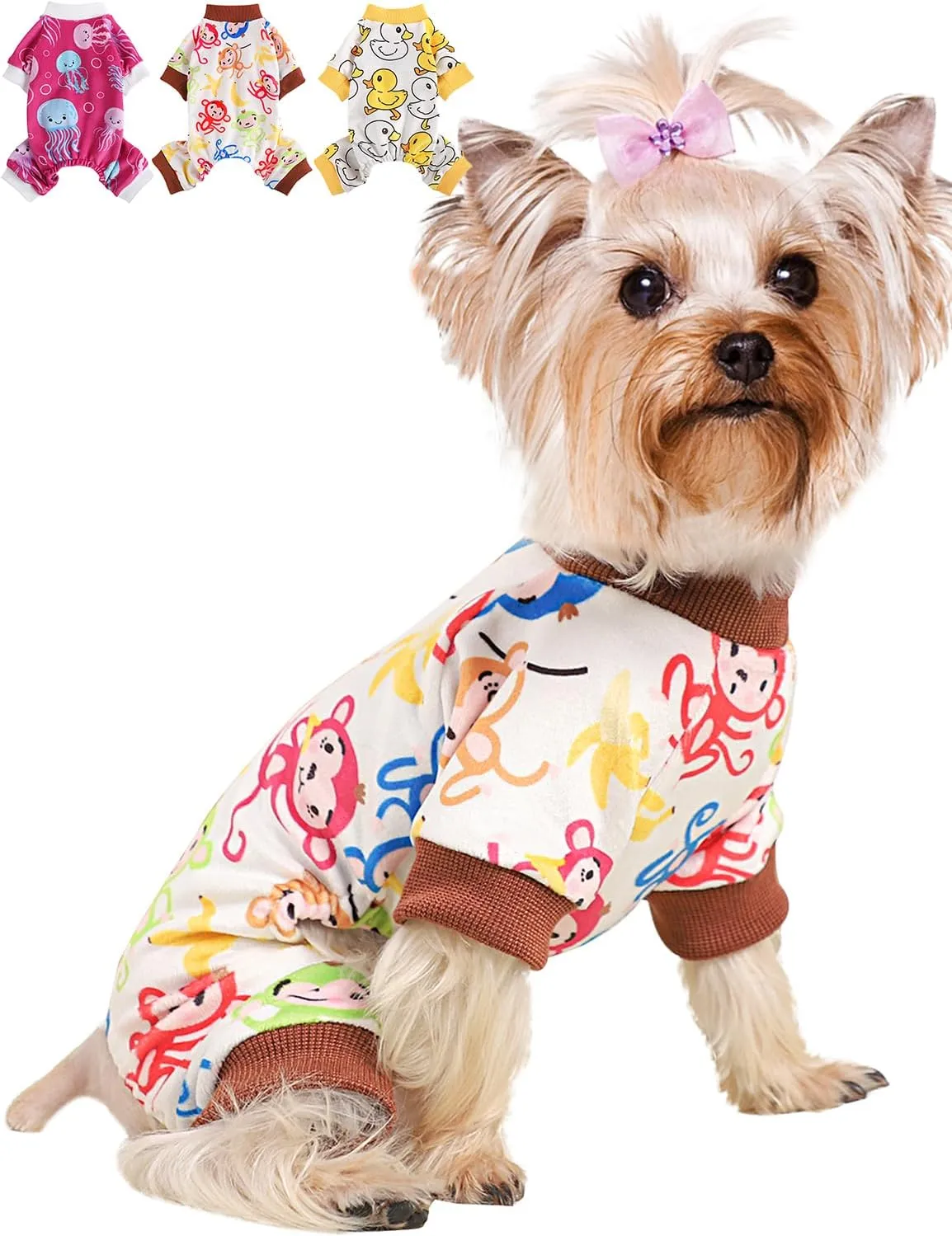 Dog Pajamas for Small Dogs Girl Boy Soft Cute Pet Pjs Fall Winter Warm Puppy Onesie Pet Clothes Stretchable Jumpsuits Puppy Sweaters Outfits for Chihuahua Yorkie Cat (Monkey, M)