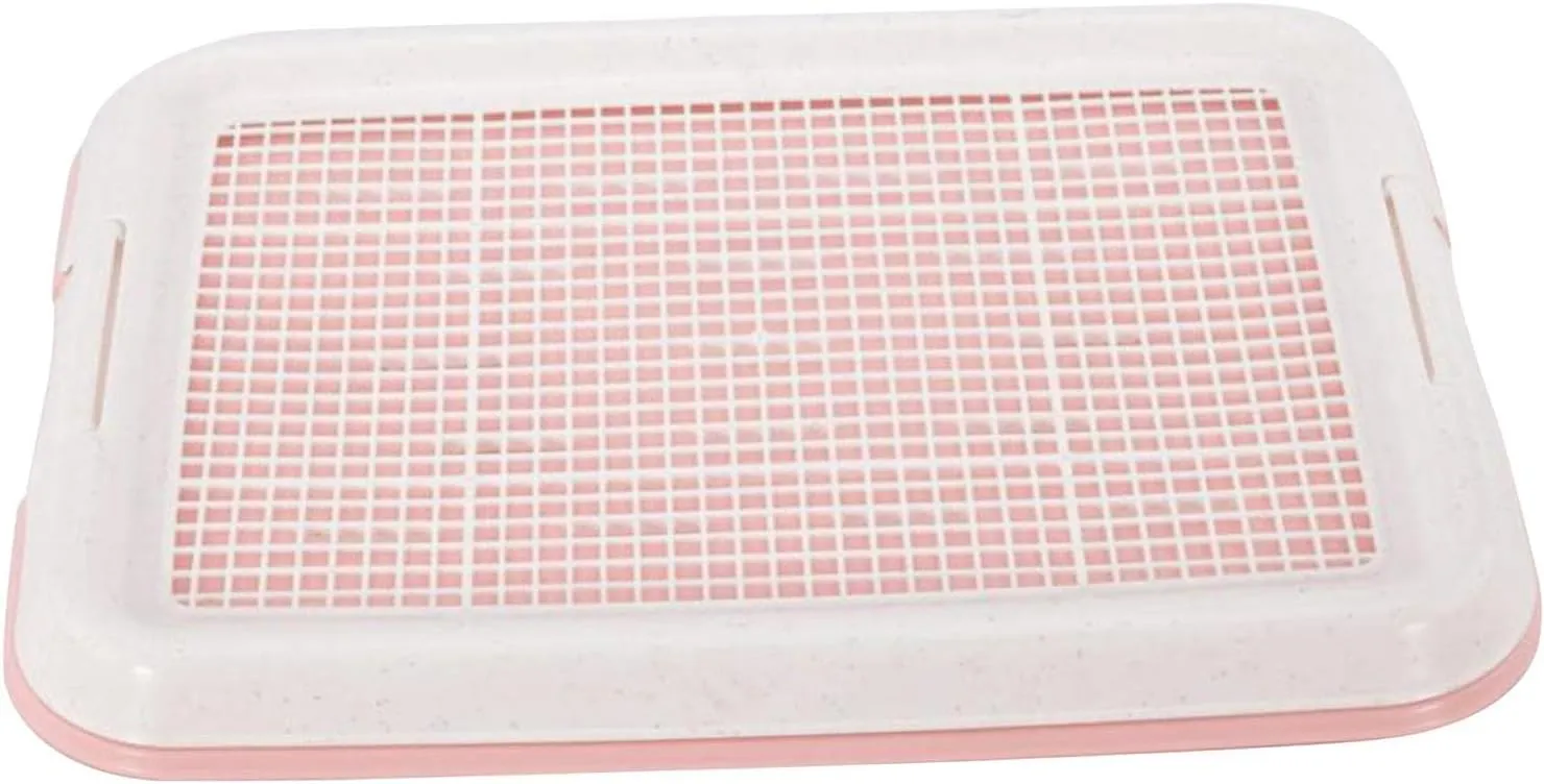 Dog Potty Toilet Training Tray Puppy Pee Pad Holder Anti Slip Removable Indoor Mesh Potty Training Tray Dog Potty Pan for Small Size Dogs, Pink