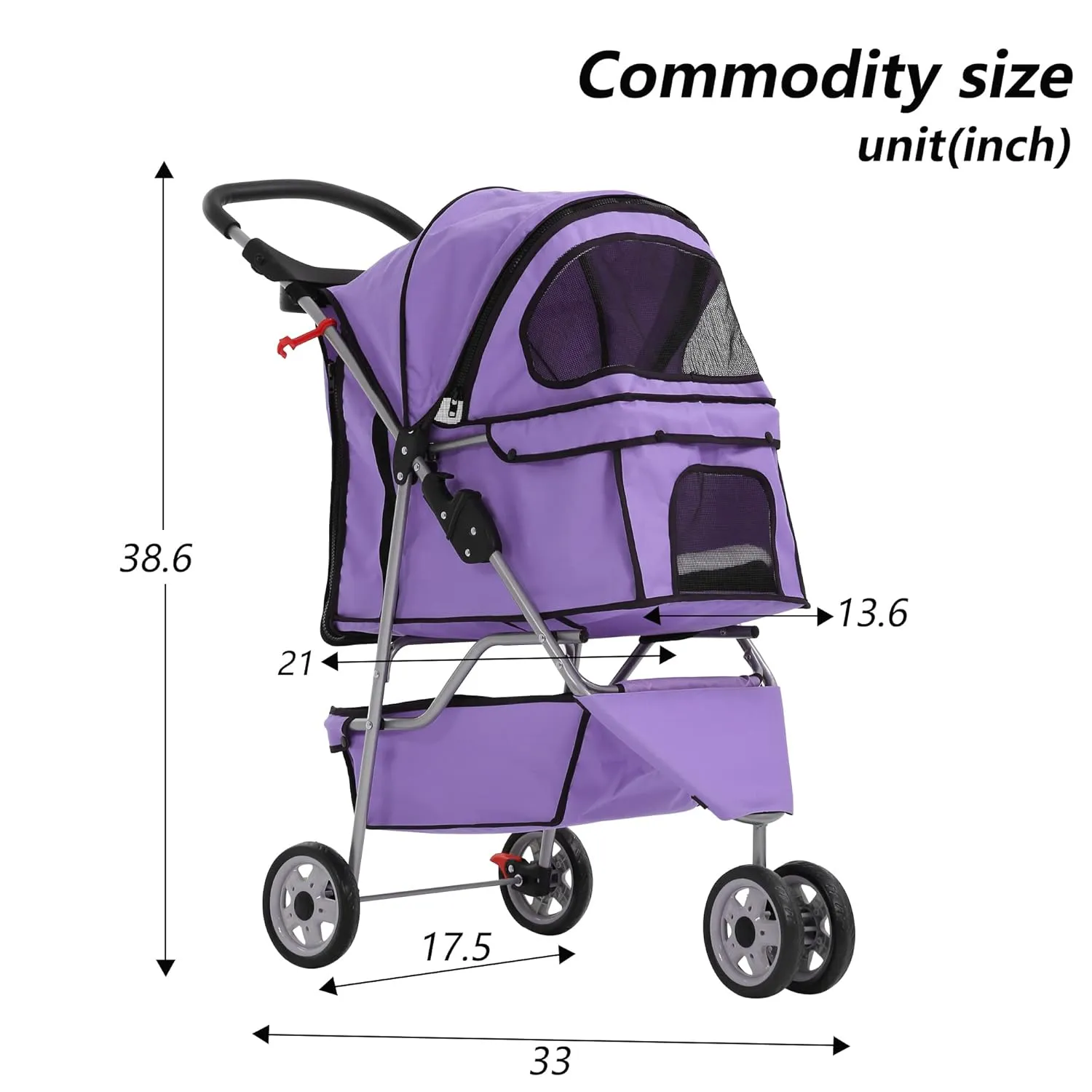 Dog Stroller,Travel Folding Pet Stroller for Small Medium Dog Cat Jogger Stroller with Storage Basket Removable Cup Holders (Purple, 3 Wheels)