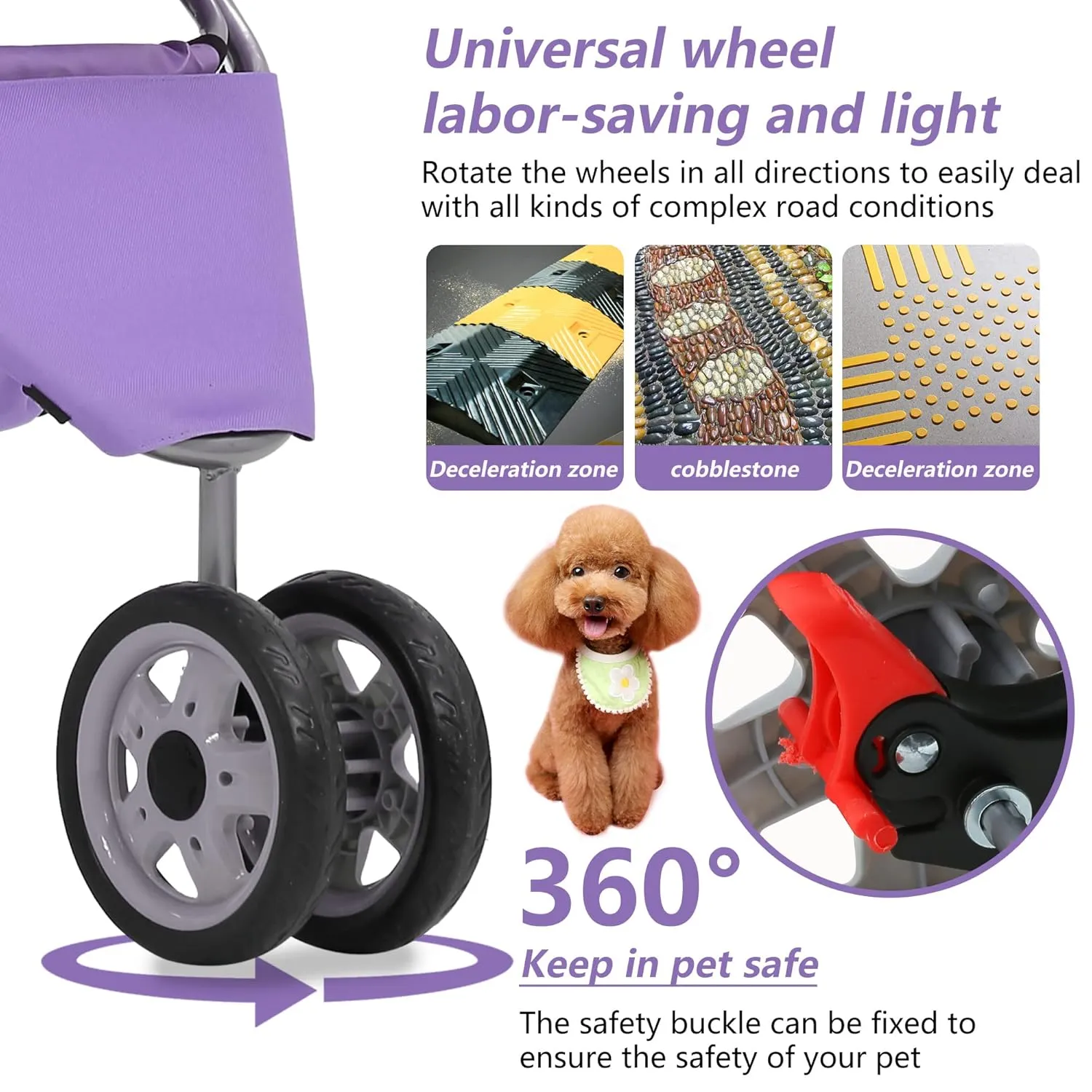 Dog Stroller,Travel Folding Pet Stroller for Small Medium Dog Cat Jogger Stroller with Storage Basket Removable Cup Holders (Purple, 3 Wheels)