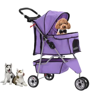 Dog Stroller,Travel Folding Pet Stroller for Small Medium Dog Cat Jogger Stroller with Storage Basket Removable Cup Holders (Purple, 3 Wheels)