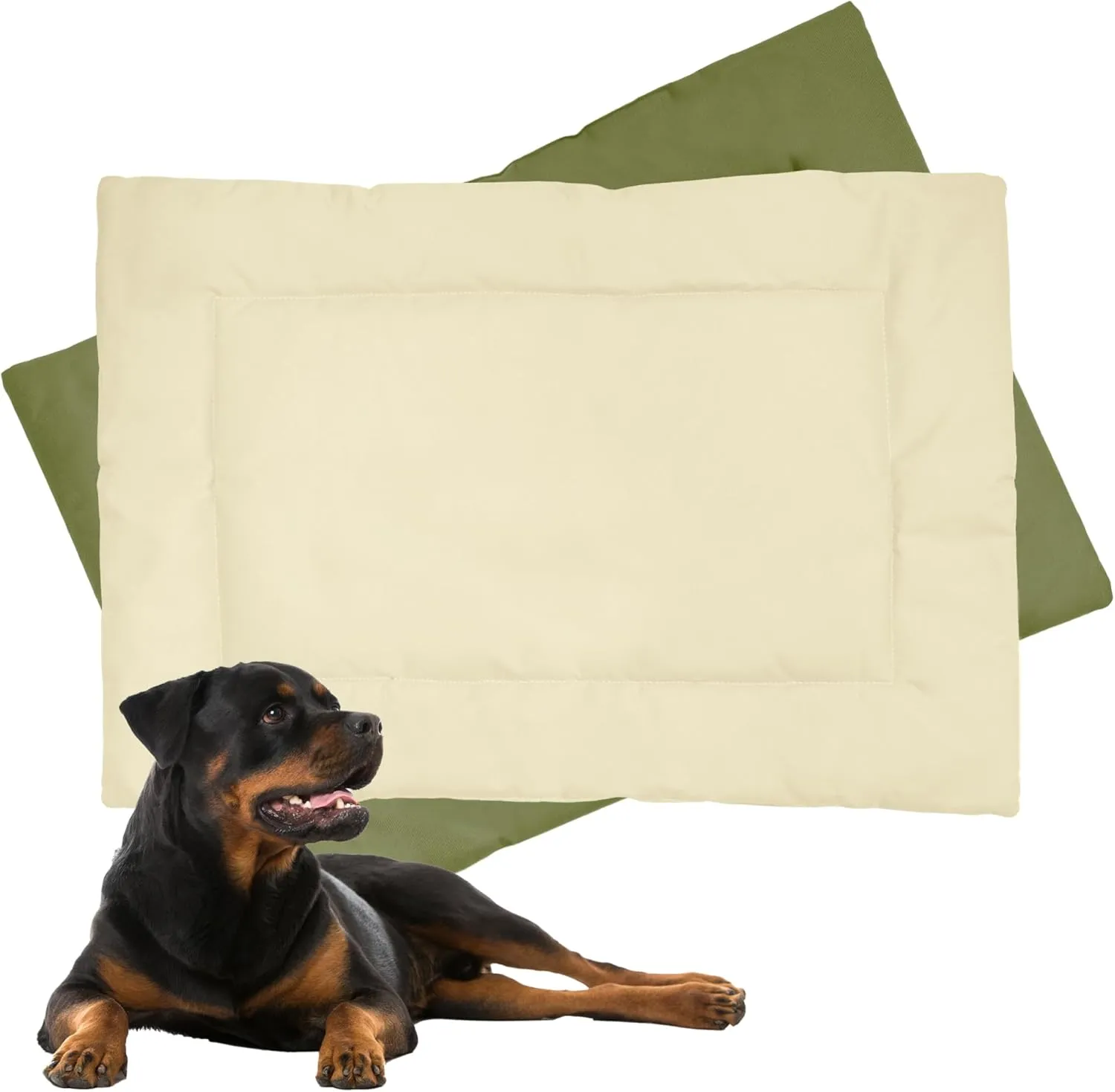 Downtown Pet Supply Dog Crate Pad, 35" x 22" - Waterproof, Ripstop Nylon Dog Crate Mat Chew Proof and Machine Washable - Olive and Light Beige - L