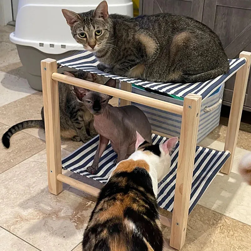 Elevated Cat Hammock Bed with Pine Wood Structure
