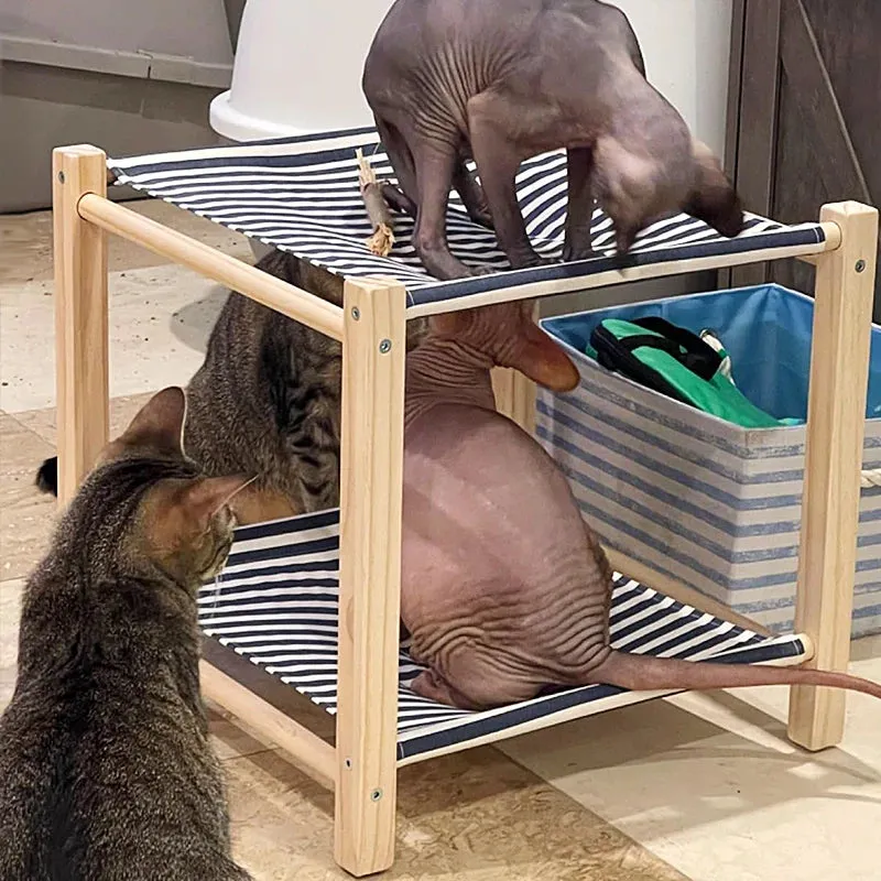Elevated Cat Hammock Bed with Pine Wood Structure