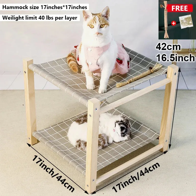 Elevated Cat Hammock Bed with Pine Wood Structure