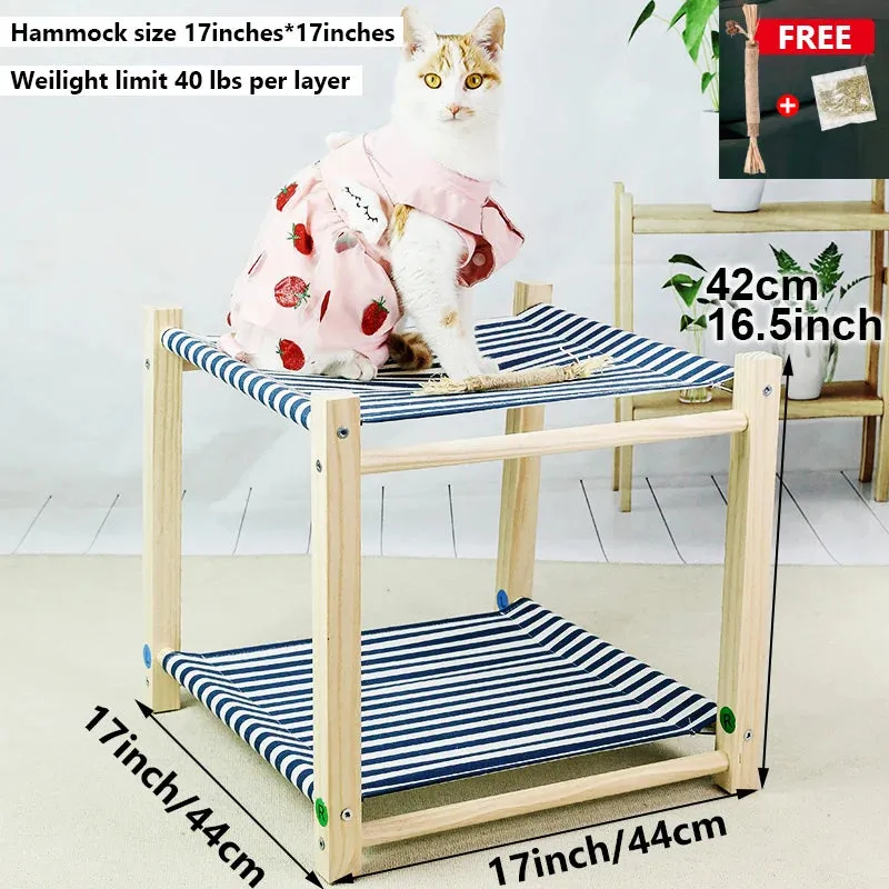 Elevated Cat Hammock Bed with Pine Wood Structure