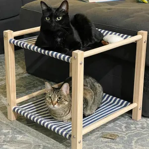 Elevated Cat Hammock Bed with Pine Wood Structure