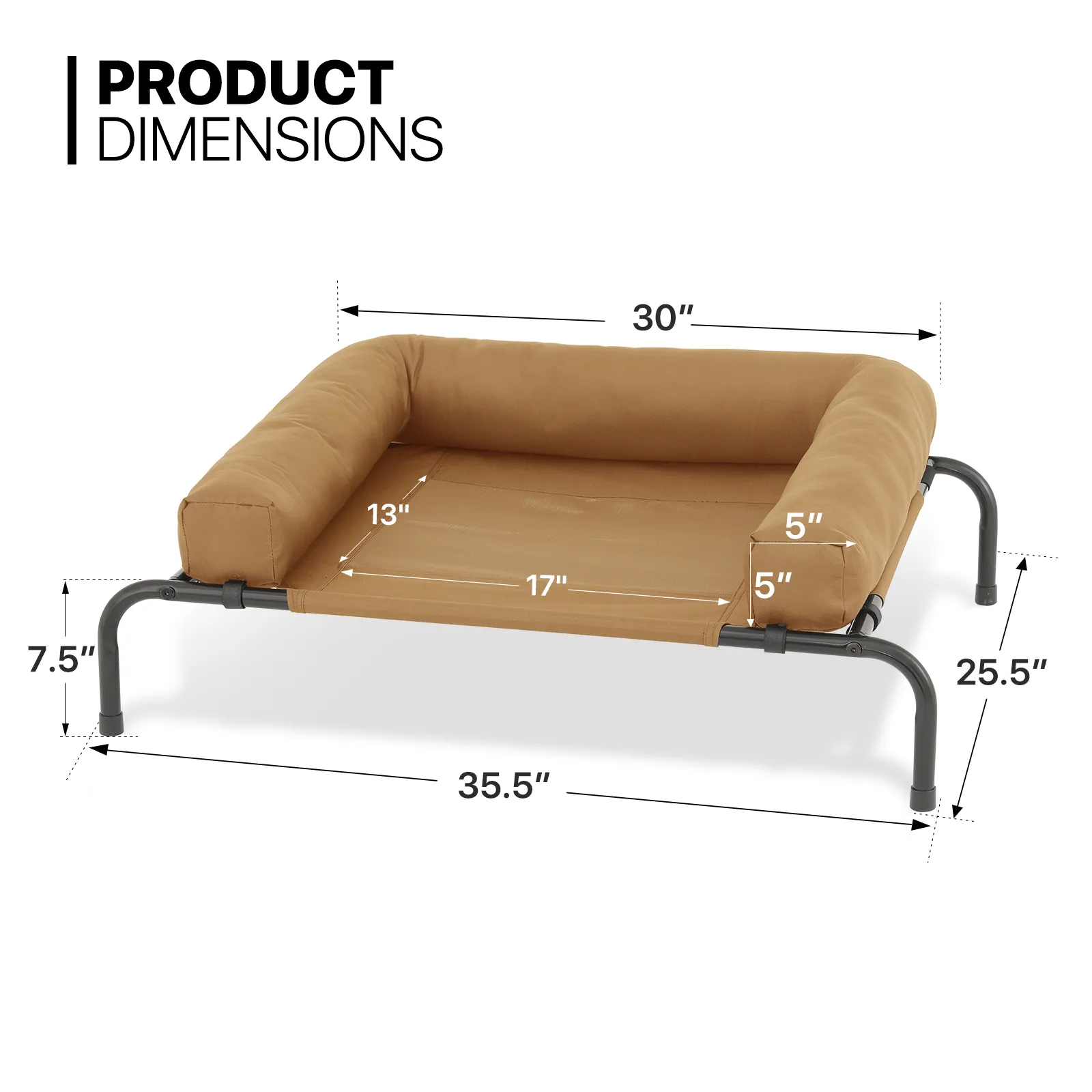 Elevated Dog Bed - w/ Removable Bolster - 35.5'' Length