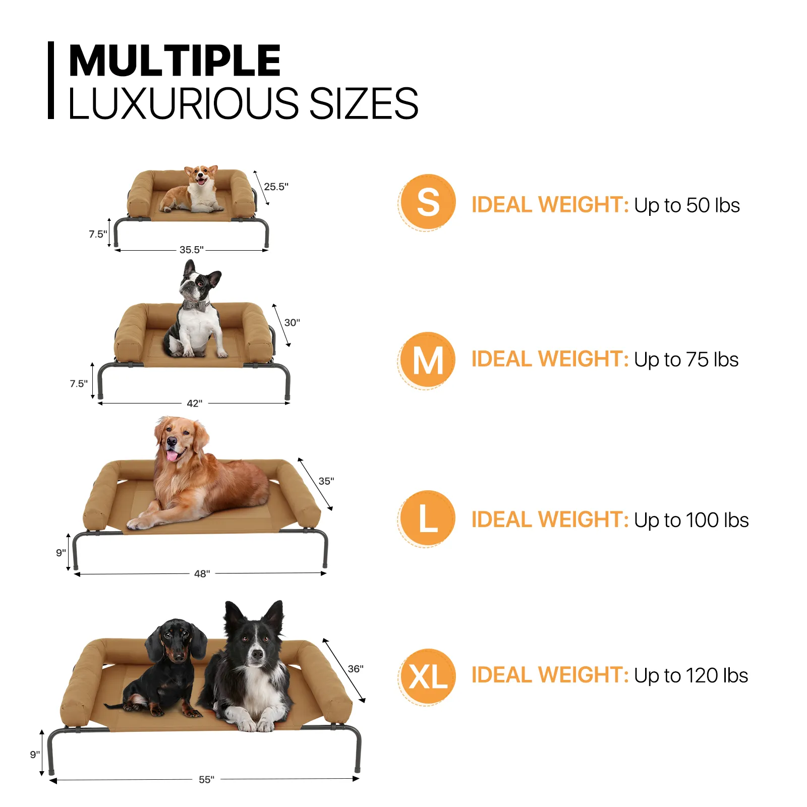 Elevated Dog Bed - w/ Removable Bolster - 35.5'' Length