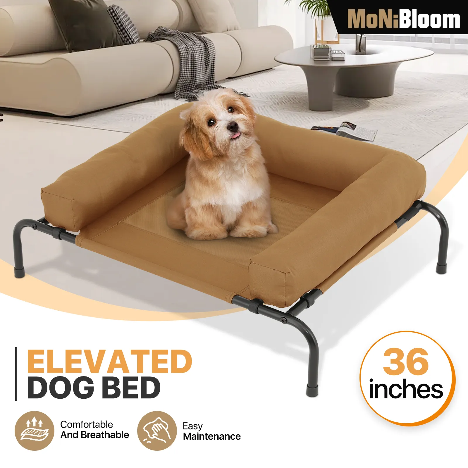 Elevated Dog Bed - w/ Removable Bolster - 35.5'' Length
