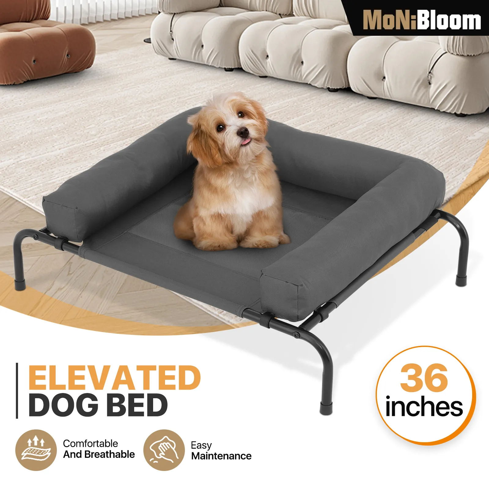 Elevated Dog Bed - w/ Removable Bolster - 35.5'' Length