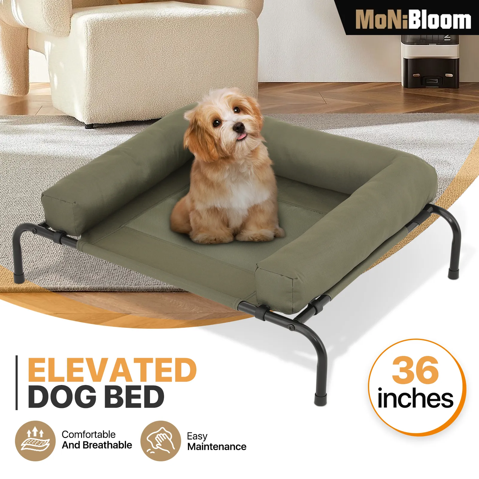 Elevated Dog Bed - w/ Removable Bolster - 35.5'' Length