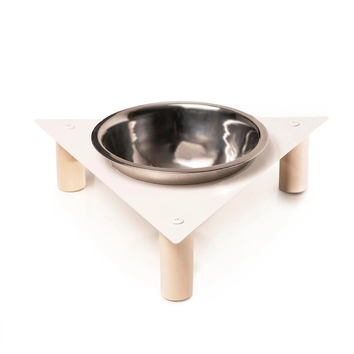 Elevated dog bowl (Metal and wood triangle)