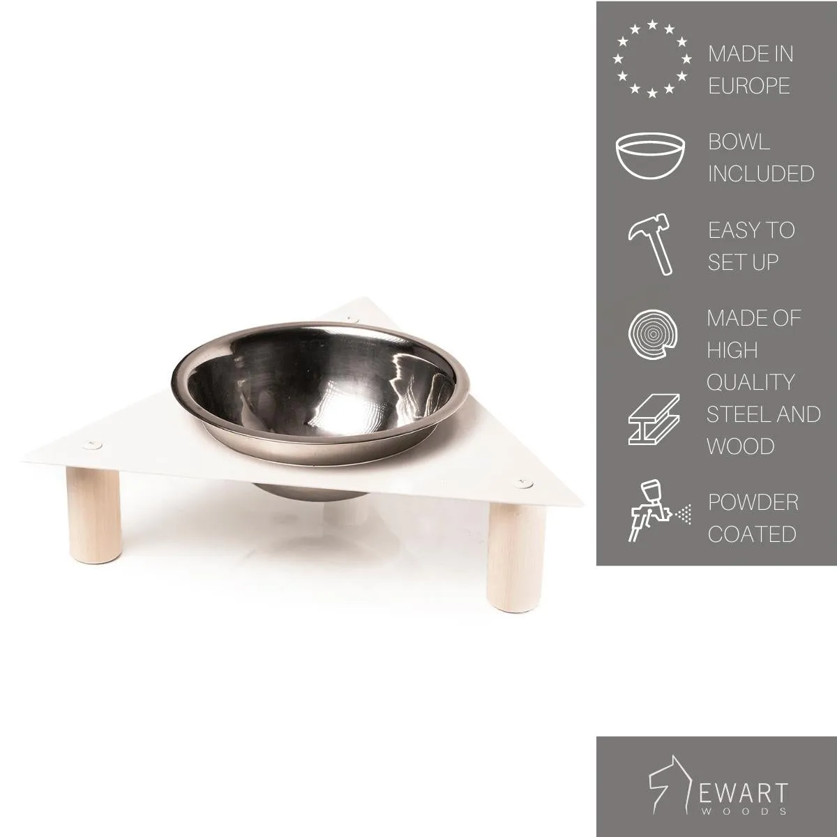 Elevated dog bowl (Metal and wood triangle)