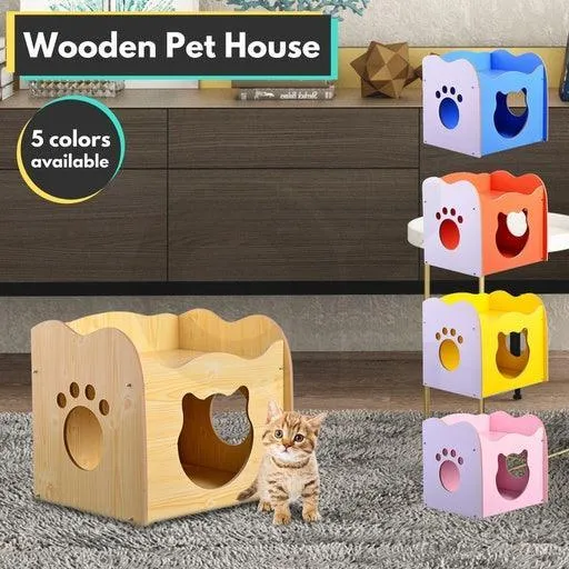 Floofi Pet House Wooden Cat Paw Shape Hole Table Pet Supplies Cat House Pet Furniture Cat Platform Nest Cave Double Cat