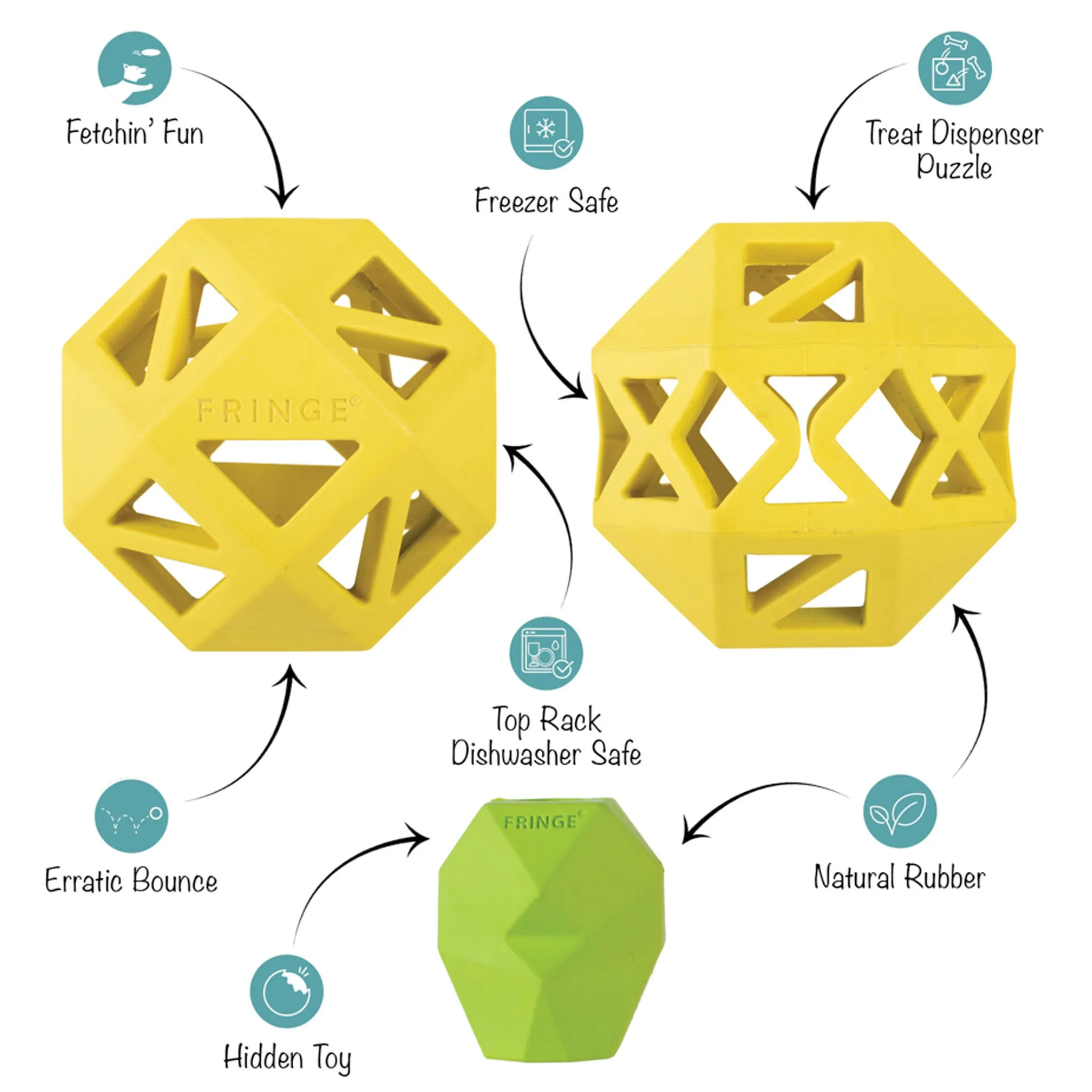 Fringe Double Treat Dispenser Puzzle Dog Toy - Yellow & Green