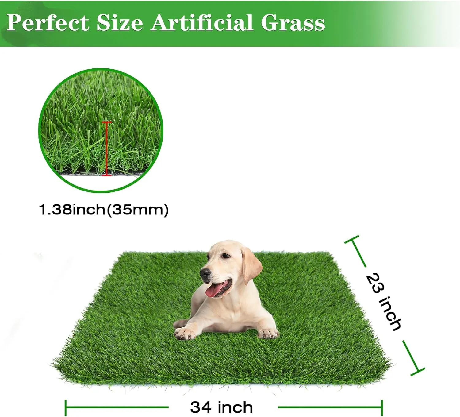 GLOBREEN 34" x 23" Fake Grass Pee Pad for Dogs Potty Training Turf Pets Mat - Indoor Outdoor Use