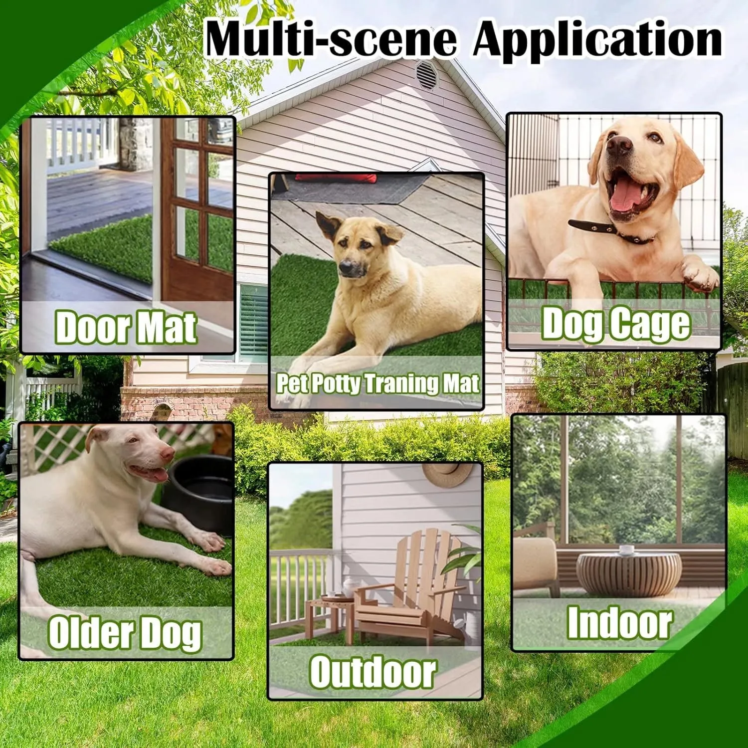 GLOBREEN 34" x 23" Fake Grass Pee Pad for Dogs Potty Training Turf Pets Mat - Indoor Outdoor Use