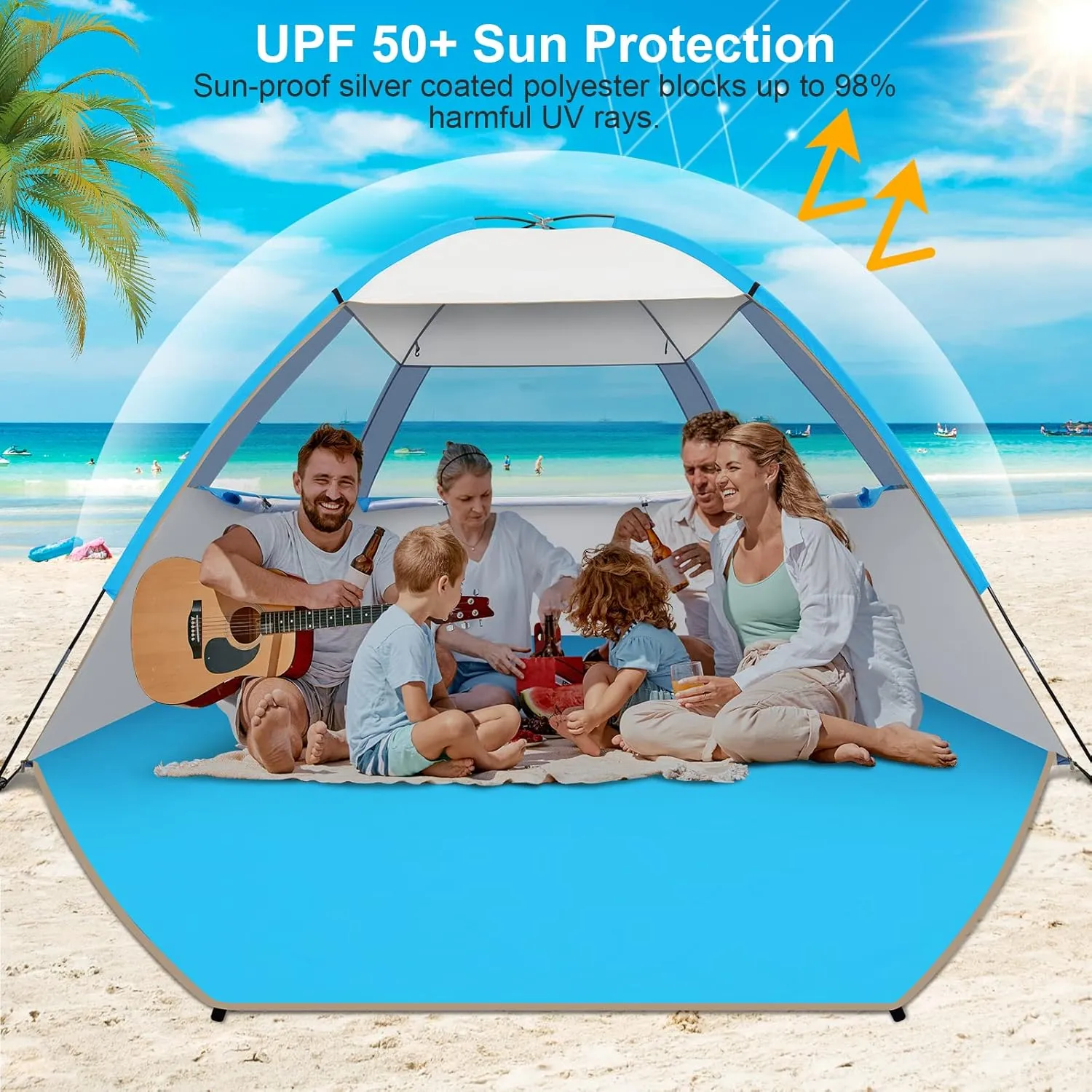 Gorich Beach Tent Sun Shelter for 3/4-5/6-7/8-10 Person with UPF 50 UV Protection, Lightweight & Easy Setup Beach Shade Canopy, Portable Beach Shade Tent Beach Cabana