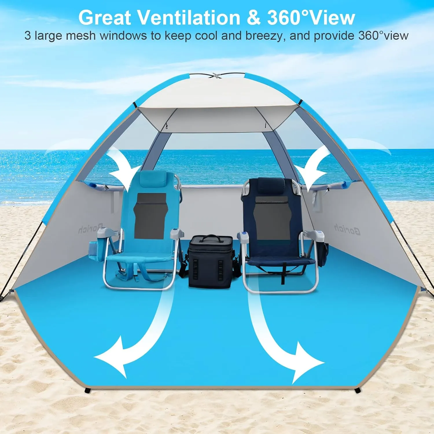 Gorich Beach Tent Sun Shelter for 3/4-5/6-7/8-10 Person with UPF 50 UV Protection, Lightweight & Easy Setup Beach Shade Canopy, Portable Beach Shade Tent Beach Cabana