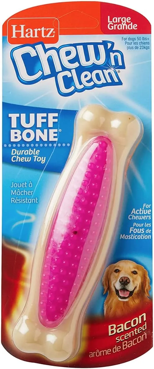 Hartz Chew 'n Clean Tuff Bone Bacon Scented Dental Dog Chew Toy - Large