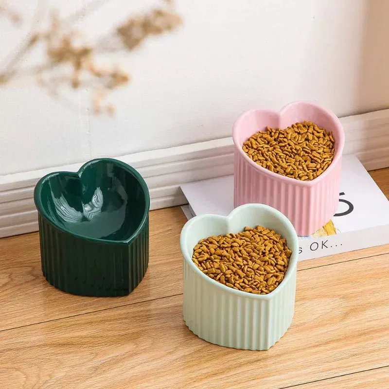 Heart-Shaped Ceramic Elevated Cat Bowl