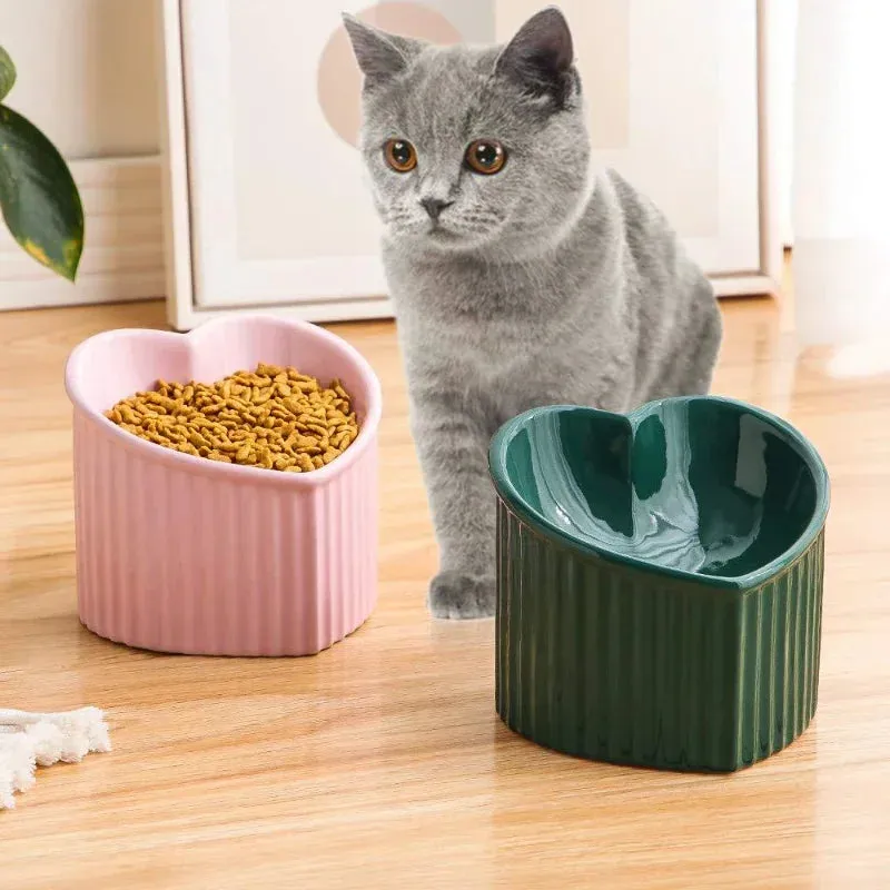 Heart-Shaped Ceramic Elevated Cat Bowl