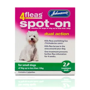 Johnsons 4fleas Dual Action Spot-On Treatment for Small Dogs 100mg 2 pipette