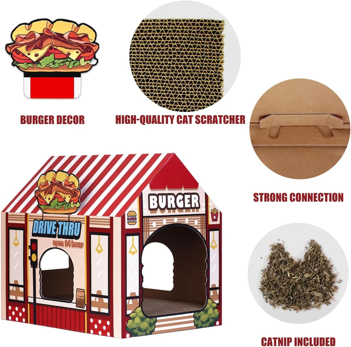 Kitty Burger Shop Cardboard Cat House & Scratcher - Meet Burger Buddy! 🍔🐱