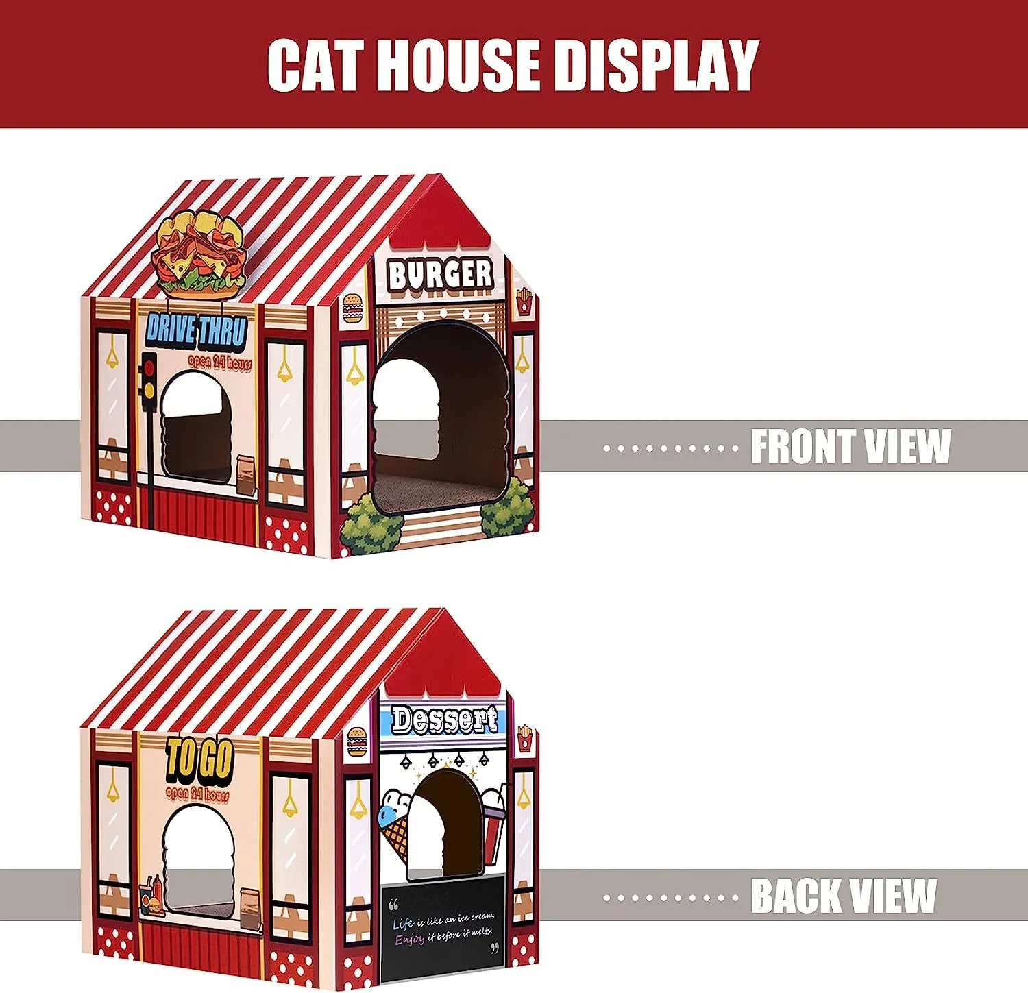 Kitty Burger Shop Cardboard Cat House & Scratcher - Meet Burger Buddy! 🍔🐱