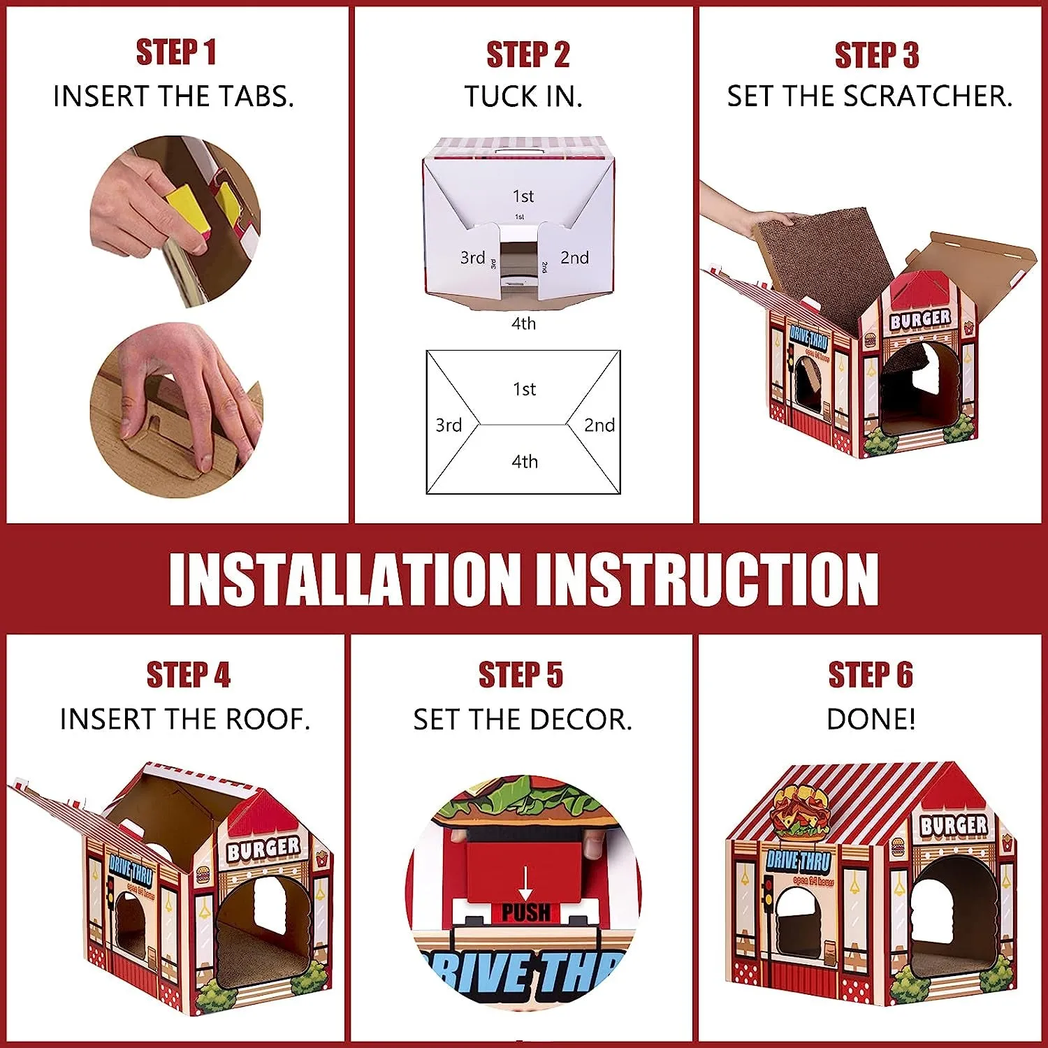 Kitty Burger Shop Cardboard Cat House & Scratcher - Meet Burger Buddy! 🍔🐱