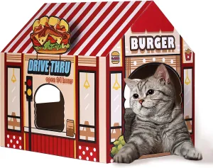 Kitty Burger Shop Cardboard Cat House & Scratcher - Meet Burger Buddy! 🍔🐱