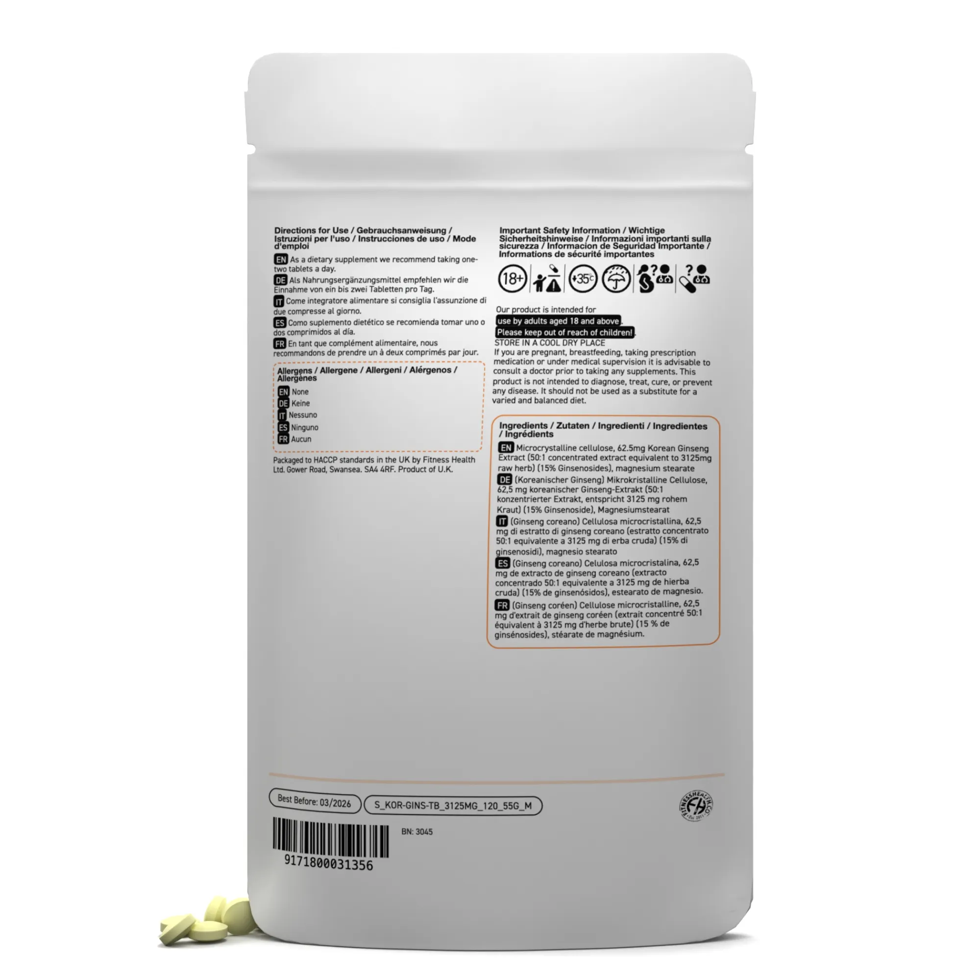 Korean Ginseng Extract 3125mg Tablet