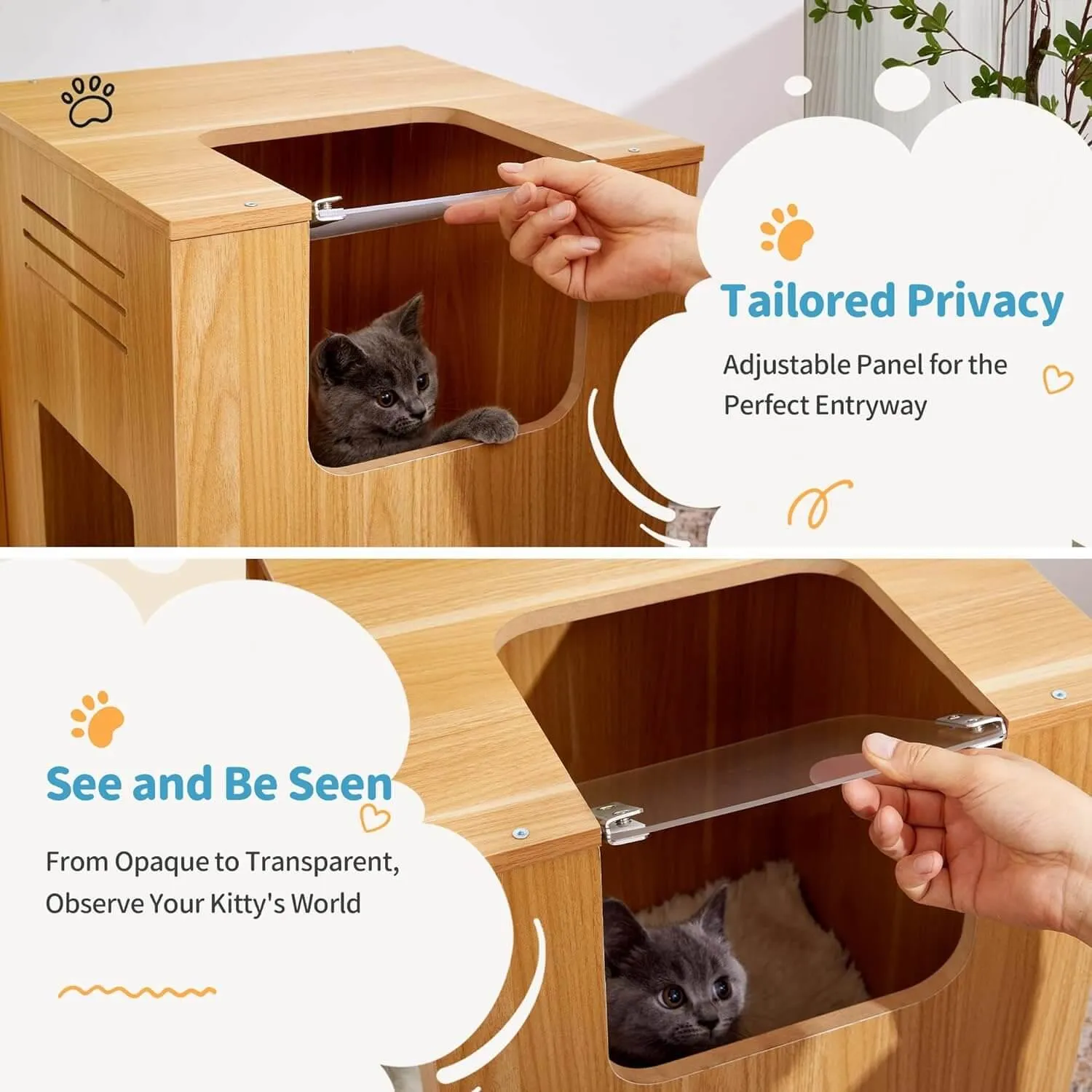 Large Cat House with Scratch Pad with Adjustable Baffle